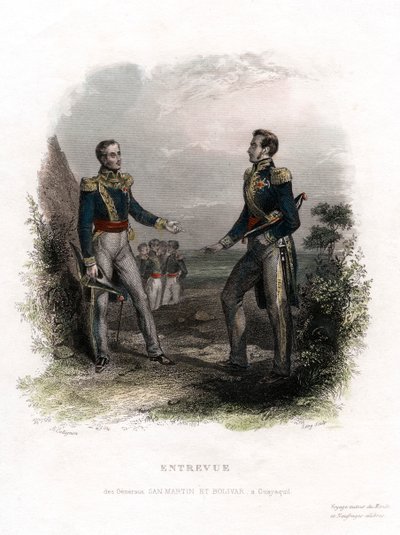 サン・マルティン将軍とボリバル将軍の会談（エクアドル、グアヤキル、1822年） 19世紀 作： Levy