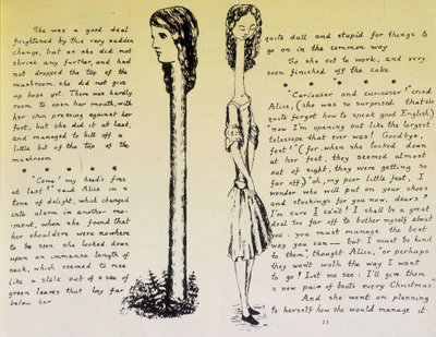 長い首の上のアリス - ルイス・キャロルの「不思議の国のアリス」の原稿とデッサン、照合。 作： Lewis Carroll