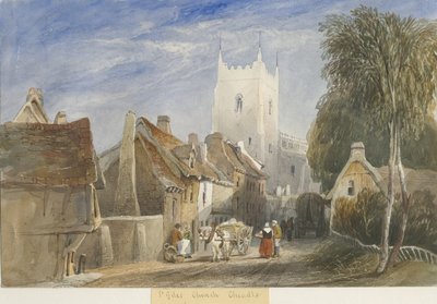 チードル教会：水彩画、nd [c1830-1840] 作： Lewis John Wood