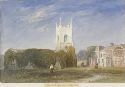 オケオーバー教会-「オールセインツ」：水彩画、ND [c1830-1840] 作： Lewis John Wood