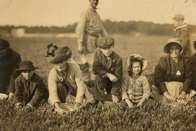 1911年、マサチューセッツ州サウスカーバーのSmart&39;s Bogで、Annette Royは7歳、Napoleon Ruelは9名がクランベリー狩りであると述べています。 作： Lewis Wickes Hine