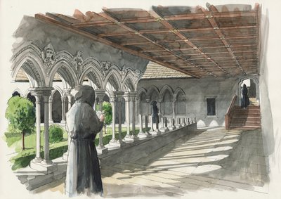 ラナーコスト修道院の回廊の復元（紙に水彩画） 作： Liam Wales