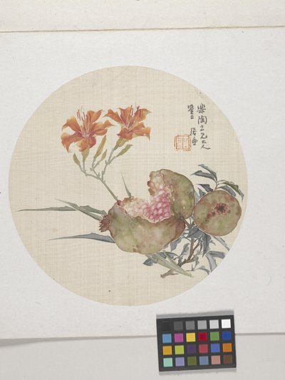ザクロとデイリリー 1850-1904年頃 紙にインク、彩色 作： Lian Ju