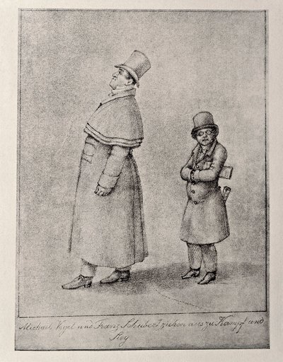オーストリア、ウィーン、オーストリアのバリトン歌手Johann Michael Voglと作曲家Franz Peter Schubertの風刺画、1825年頃、鉛筆画 作： Unbekannt Unbekannt