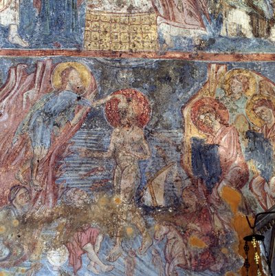 ギリシャ、クレタ島アリカンポスの教会のフレスコ画「イエスの洗礼」（写真 作： Unbekannt Unbekannt