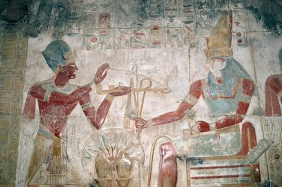 エジプト、アビドス、ファラオ・セティ1世の神殿、オシリスの礼拝堂。詳細、絵画レリーフ、新王国時代、第19王朝 作： Unbekannt Unbekannt