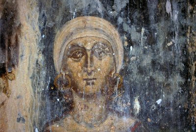 ギリシャ、クレタ島、ケファリ、アギオス・アタナシオス教会のビザンチン様式のフレスコ画「女性像」（写真 作： Unbekannt Unbekannt