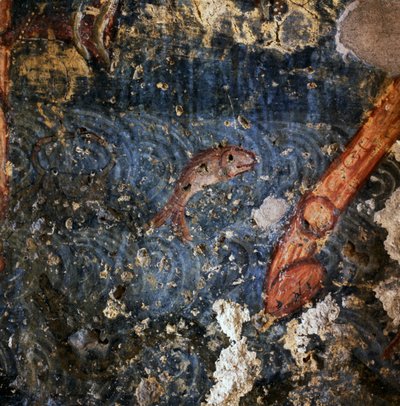 魚（ギリシャ、クレタ島ディアヴァイデ、アギオス・ゲオルギオス修道院のフレスコ画の細部）（写真 作： Unbekannt Unbekannt