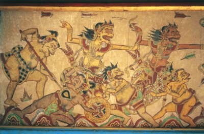 神と悪魔の戦いを描いたフレスコ画（インドネシア、バリ島、スマラプラ、クルンクン宮殿（プリ・アグン・スマラプラ）、ケルタ・ゴサ・パビリオン 作： Unbekannt Unbekannt