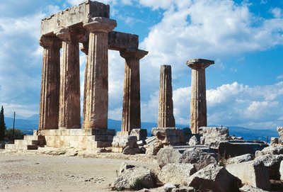 ギリシャ, ペロポネソス半島, コリントス, アポロ神殿, 古典ギリシャ建築のドリス式円柱 作： Unbekannt Unbekannt