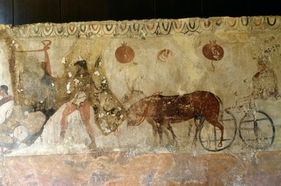 冥界への旅」イタリア・カンパニア州パエストゥムのアンドリウオロ-ラゲットのネクロポリスのフレスコ画 古代ギリシャ文明、マグナ・グラエキア、紀元前4世紀 (写真) 作： Unbekannt Unbekannt