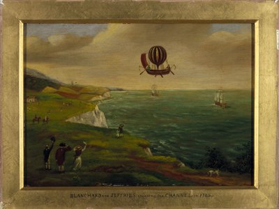 発明家のJean Pierre (Jean-Pierre) Blanchard (1753-1809)とアメリカ人科学者のJohn Jeffries (Jefferies or Gefferies) (1744-1819)は、1785年7月1日に熱気球を装備したボートに似た飛行機械で英仏海峡を横断した。 作： Unbekannt Unbekannt