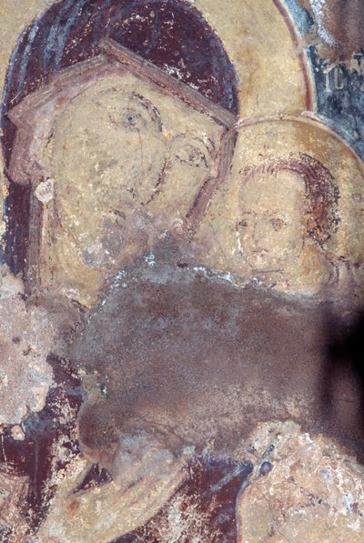 ギリシャ、クレタ島、ロドバニ、パナギア教会のフレスコ画「聖母子像」（写真 作： Unbekannt Unbekannt