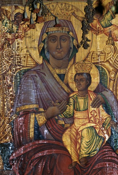 聖母子像 金彩画 ビザンチン様式のアギオス・ゲオルギオス教会（クレタ島ヴァティ、ギリシャ）（写真 作： Unbekannt Unbekannt