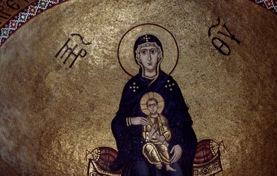10世紀初頭に設立されたギリシャのホシオス・ルカス修道院内の聖母マリアのモザイク画 作： Unbekannt Unbekannt