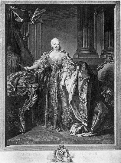 1741年から死去するまでロシアの皇后であったエリザベス・ペトロフナ（1709-1761）の肖像、エングレーヴィング 作： Unbekannt Unbekannt