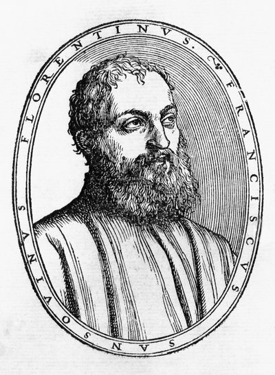 イタリアの文学者フランチェスコ・タッティ・ダ・サンソヴィーノ（1521-1586）の肖像、フランチェスコ・ランパゼットが出版した『Del secretario di Francesco Sansouino libri quattro』の木版画。 作： Unbekannt Unbekannt