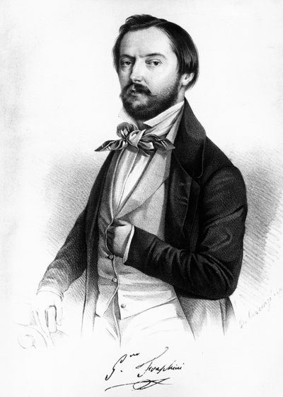 イタリアのテノール歌手、ガエターノ・フラスキーニ（1816-1887）の肖像、エングレービング 作： Unbekannt Unbekannt