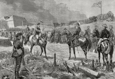 アメリカ軍に降伏するスペインのホセ・トラル・イ・ベラスケス将軍（サンティアゴ・デ・クーバ、1898年7月、米西戦争、キューバ 作： Unbekannt Unbekannt