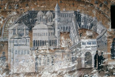 修道院の眺め（ギリシャ、セレス近郊、イコシフィニシス修道院のフレスコ画 作： Unbekannt Unbekannt