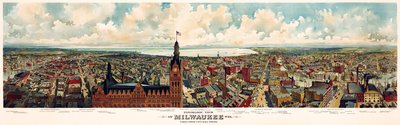 ウィスコンシン州ミルウォーキーのパノラマ ビュー市庁舎の塔から撮影 / The Gugler Lithographic Co 作： Library of Congress