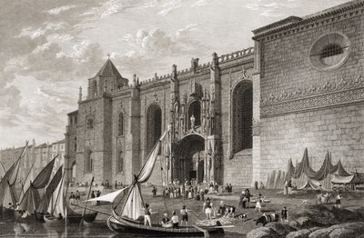 1832年にロンドンで出版されたJH Le Keuxによって彫刻された「ヨーロッパの主要都市の選択ビュー」から、リスボンのモステイロドスジェロニモスベレン 作： Lieutenant Colonel Batty