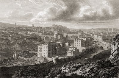 1832年にロンドンで出版されたジョージクックによって彫刻された「ヨーロッパの主要都市の選択ビュー」からエジンバラのカールトンヒルからの眺め 作： Lieutenant Colonel Batty