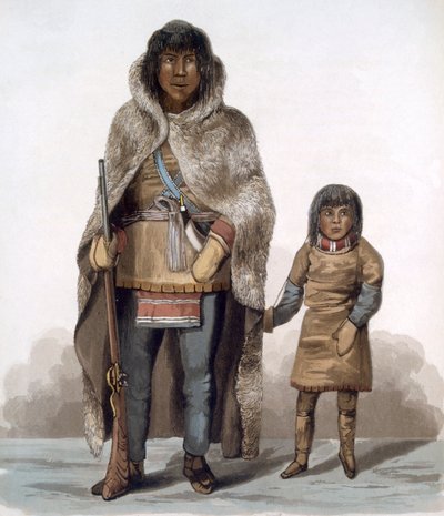 1824年のアカイチョとその息子の肖像 作： Lieutenant Hood
