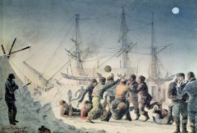 トレーディングジャーニーでの事件：HMS「テロ」に乗ってサッカーをする男性、1836 作： Lieutenant Smyth