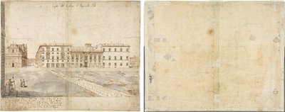 ローマの18のビュー：Collegio di Propaganda Fide（レクト）。 Collegio di Propaganda Fide の屋根裏部屋の窓と柱柱のスケッチ (裏面) 作： Lievin Cruyl