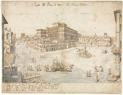ローマの18の景色：バルベリーニ広場の直射...、1665年。 作： Lievin Cruyl