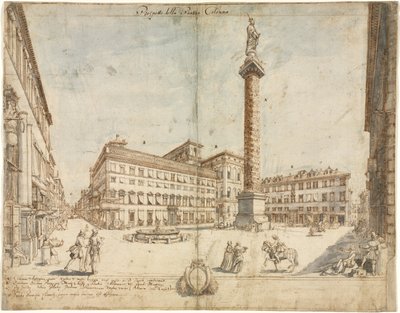 ローマの18の景色：コロンナ広場、1664年。 作： Lievin Cruyl