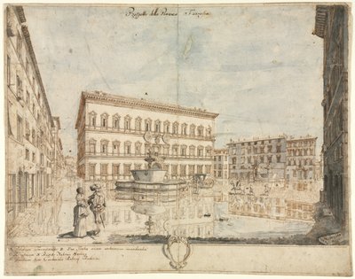 ローマの18の景色：ファルネーゼ広場、1664。 作： Lievin Cruyl