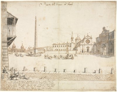 ローマの18の景色：ポポロ広場（1664年）。 作： Lievin Cruyl
