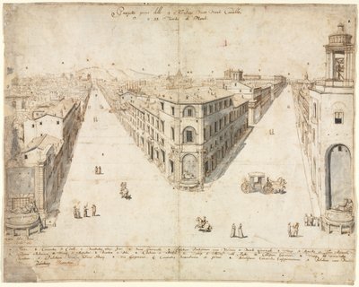 ローマの18のビュー：モンテカヴァッロに向かって見ているクアトロフォンターネ、1665年。 作： Lievin Cruyl