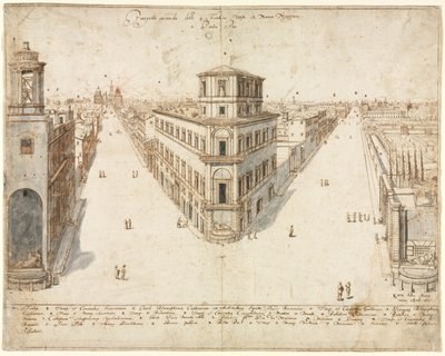 ローマの18のビュー：サンタマリアマッジョーレに向けたクアトロフォンターネ、1665年。 作： Lievin Cruyl