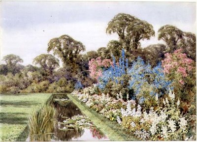池のほとりの草原（水彩画） 作： Lilian Stannard