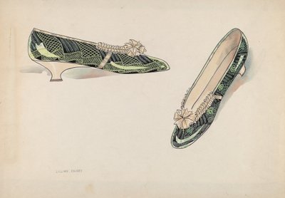 女性用スリッパ、c。 1936年。 作： Lillian Causey