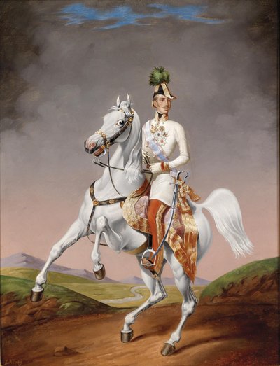 馬に乗ったオーストリアのフランツ・ヨーゼフ1世の肖像、1855年 作： Lilly König