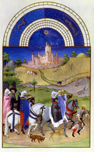 8月のファクシミリ：ホーキング、「Tres Riches Heures du Duc de Berry」から（原文は8440を参照） 作： Limbourg Brothers
