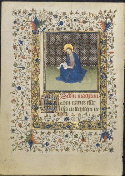 ブック・オブ・アワーズからのリーフ：聖マタイ、c。 1415-20。 作： Limbourg Brothers