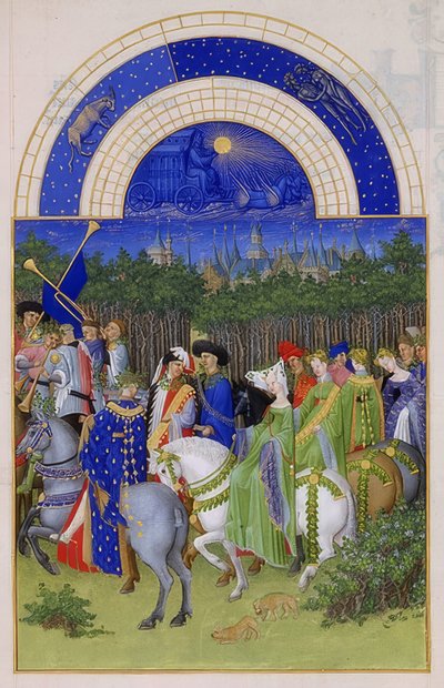 5月（ベリー公爵の時間集）。 1412-16 作： Limbourg Brothers