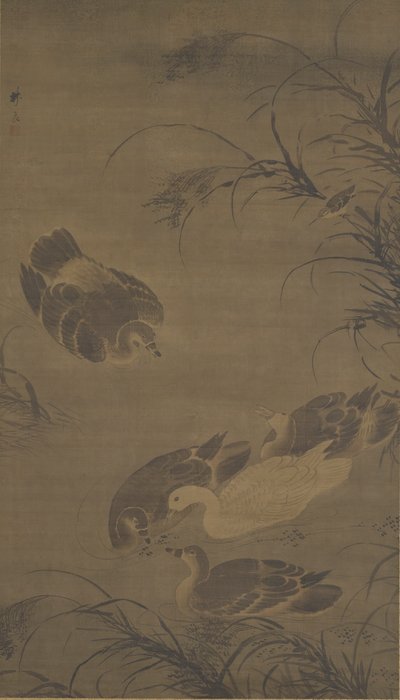 雁泳ぎ図 明時代 15世紀 作： Lin Liang