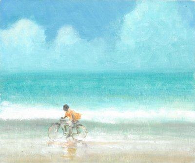 自転車に乗った少年」2015年（アクリル・キャンバス 作： Lincoln Seligman