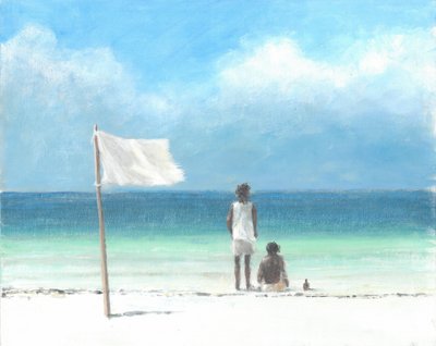 Boys on Beach、ケニア（紙にアクリル） 作： Lincoln Seligman