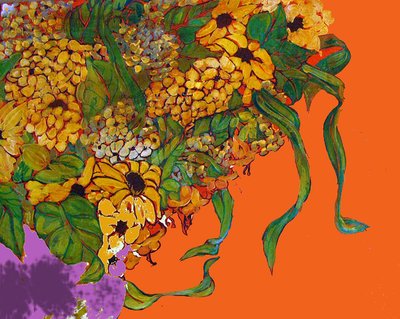 花瓶の花, 2014 （ミックス、アクリル、インク、油彩） 作： リンダ・アーサー