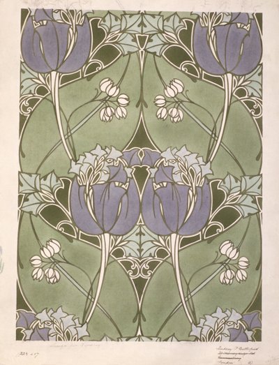 花柄の織物のデザイン、1905年頃（紙に水彩画） 作： Lindsay P. Butterfield