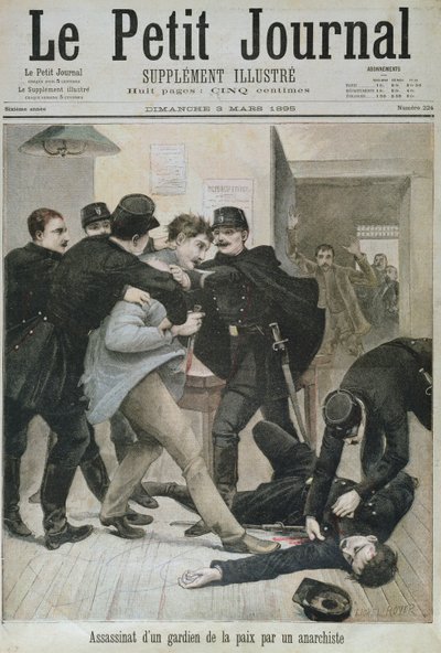 アナキストによる警官の暗殺、「ルプチジャーナル」の表紙イラスト、1895年3月3日 作： Lionel Royer