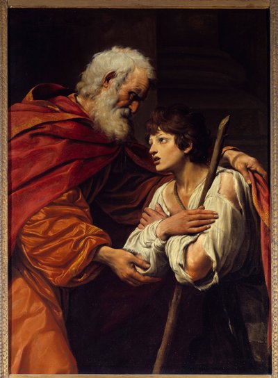 放蕩息子の帰還」。レオネロ・スパーダ（1576 - 1622）の絵画 作： Lionello Spada