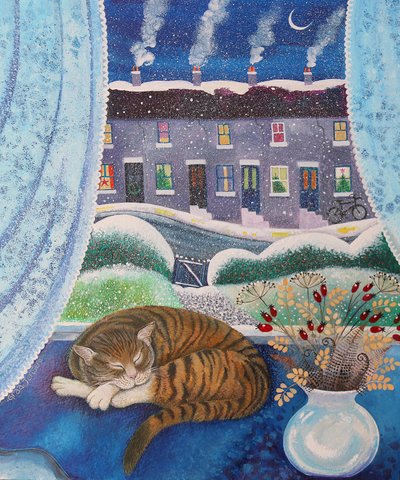 コージーキャット、2016、（紙にアクリルインク） 作： Lisa Graa Jensen